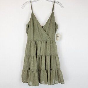 Altar'd State Olive Swiss Dot Blouson Summer Dress Womens Size Large Mini Cami